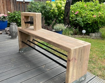 Rustic shoe bench with children's shoe bench made of a scaffolding plank
