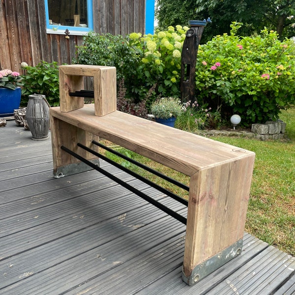 Rustic shoe bench with children's shoe bench made of a scaffolding plank