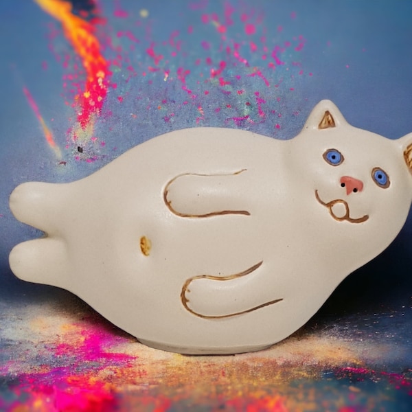 Cat Sculpture Ceramic Cat Lover Gift Original Art Sculpture Cute White Cat Figurine Funny Cat Art Fine Art Ceramic Housewarming Gift