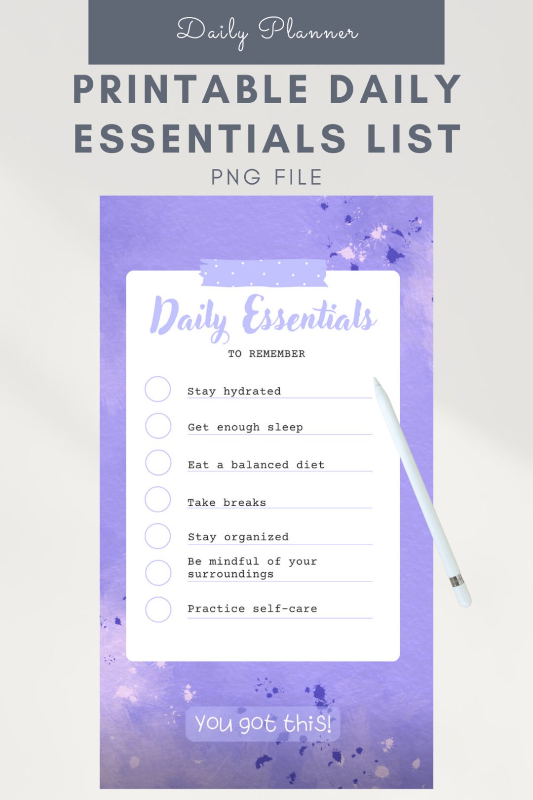 Printable Daily Essentials Checklist for Mental and Physical Health ...