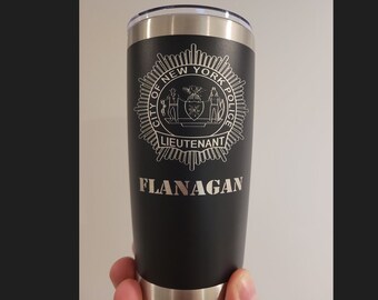 Insignia de teniente de la policía de Nueva York / Vaso grabado personalizado de 20 oz / Vaso personalizado