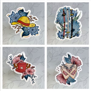 Pirate Anime Stickers (Part 1) | Pirate Manga Stickers | Cute Anime Stickers | Floral Anime Stickers | Laptop & Water Bottle Sticker