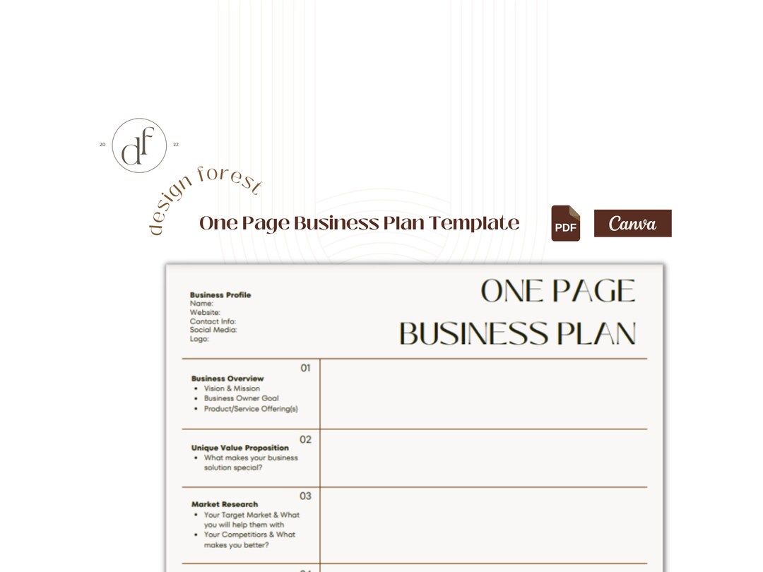 One Page Business Plan Template, 1 Page Business Planner Canva & PDF One Page Business Plan Template, 1 Page Business Planner Canva & PDF