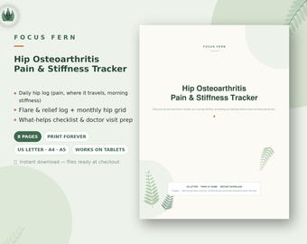 Hip Osteoarthritis Tracker Printable, Joint Pain Flare & Morning Stiffness Log, Walking Mobility Journal, Doctor Visit Prep PDF