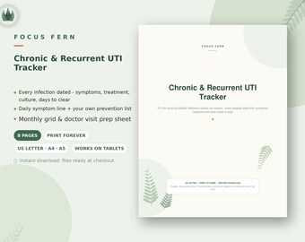 Chronic UTI Tracker Printable, Recurrent Bladder Infection Log PDF, UTI Symptom & Episode Diary, Culture Log, Doctor Visit Prep