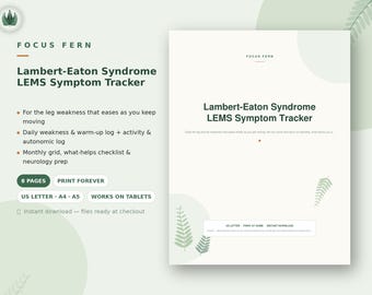 Lambert-Eaton Myasthenic Syndrome Tracker Printable, LEMS Muscle Weakness and Symptom Log PDF, Autonomic Tracker, Neurology Visit Prep