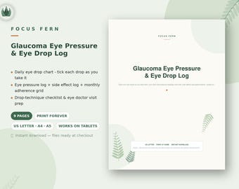 Glaucoma Eye Drop Tracker Printable, Eye Pressure Log, Medication Adherence & Side Effect Journal, Eye Doctor Visit Prep PDF
