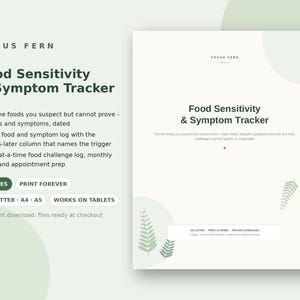 Tracker delle intolleranze alimentari, diario alimentare e dei sintomi stampabile in PDF, registro della dieta di eliminazione, diario dei fattori scatenanti dell'intolleranza
