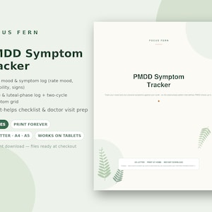PMDS-Symptom-Tracker zum Ausdrucken, Stimmungs- und Menstruationstagebuch, Lutealphasen-Zyklus-Tracker, Arztbesuchsvorbereitung (PDF)