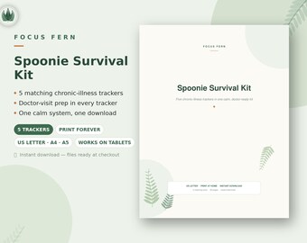 Chronic Illness Tracker Bundle, POTS Fibromyalgia Endometriosis Long Covid Migraine Symptom Log, Spoonie Survival Kit, Printable PDF