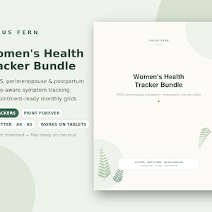Frauengesundheits-Tracker-Paket (druckbar), PCOS-Wellnessplaner, Symptom-Tracker für die Perimenopause, Tagebuch zur Erholung nach der Geburt (PDF)