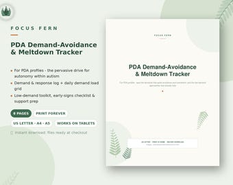 PDA Demand Avoidance & Meltdown Tracker Printable, Pathological Demand Avoidance Log, Autism Low Demand Journal PDF, Parent and Adult