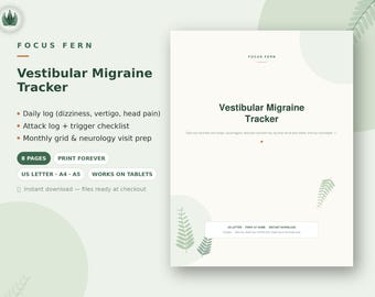 Vestibular Migraine Tracker Printable | Dizziness & Vertigo Symptom Log | Attack Trigger Grid | Neurology Visit Prep PDF
