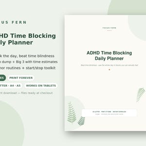 ADHS-Zeitblockplaner zum Ausdrucken, Tagesplan mit Zeitblöcken, ADHS-Tagesplaner für Menschen mit Zeitblindheit, Fokusplaner, Sofort-Download als PDF