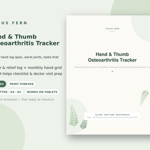 Hand Osteoarthritis Tracker Printable, Thumb Arthritis Joint Pain & Stiffness Log, Grip Flare Journal, Doctor Visit Prep PDF