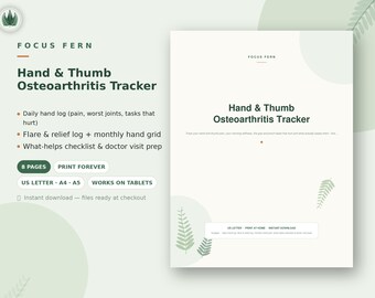 Hand Osteoarthritis Tracker Printable, Thumb Arthritis Joint Pain & Stiffness Log, Grip Flare Journal, Doctor Visit Prep PDF