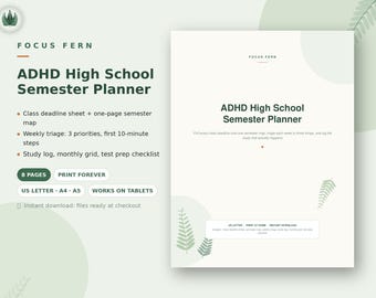 ADHD High School Planner Printable, Semester Map & Class Deadline Tracker, Executive Function Student Organizer, Teen Study Planner PDF