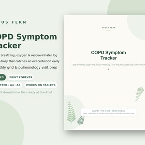 COPD Symptom Tracker Printable, Breathing & Oxygen Log PDF, Rescue Inhaler Diary, Flare Exacerbation Journal, Pulmonology Visit Prep