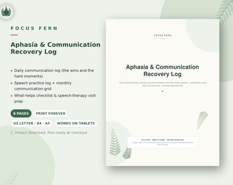 Aphasia Recovery Tracker Printable, Stroke Speech Therapy Log PDF, Communication Journal, Word-Finding Practice Log, Speech Visit Prep