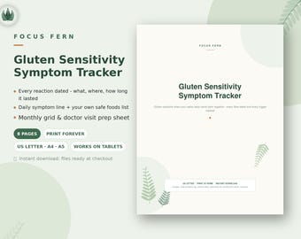 Non Celiac Gluten Sensitivity Tracker Printable, Gluten Reaction Symptom Log PDF, Food Trigger Diary, Gluten Intolerance Journal