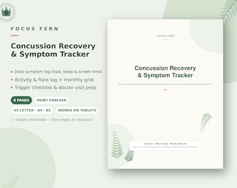 Ausdruckbarer Genesungs-Tracker nach Gehirnerschütterung, Symptomprotokoll nach Gehirnerschütterung, Tagebuch für tägliche Schmerzen und Verschlimmerungen nach Schädel-Hirn-Trauma, PDF zur Rückkehr zu Aktivitäten