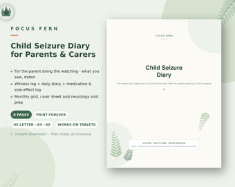 Child Seizure Diary Printable, Epilepsy Log for Parents & Caregivers, Kids Seizure Tracker PDF, Witness Log, Neurology Visit Prep