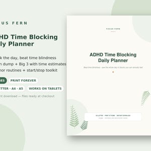 ADHD Time Blocking Planner Printable, Daily Time Block Schedule, ADHD Daily Planner for Time Blindness, Focus Planner, Instant Download PDF