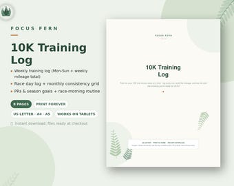 10K Training Log Printable, 6.2 Mile Run Tracker, Weekly Mileage & Race PR Log, 10K Race Training Journal Runner Gift PDF