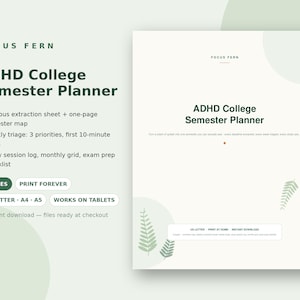 ADHS-Studienplaner zum Ausdrucken, Semesterübersicht & Lehrplanübersicht, Organizer für exekutive Funktionen, Abgabefristen (PDF)