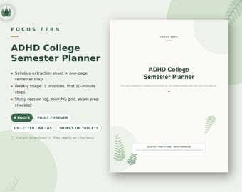 ADHD College Planner Printable, Semester Map & Syllabus Extraction Tracker, Executive Function Student Organizer, Assignment Deadline PDF