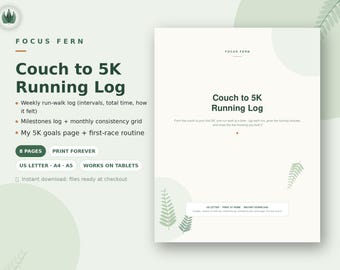 Couch to 5K Running Log Printable, Beginner Run Walk Tracker, First 5K Training Journal, New Runner Milestone Log PDF