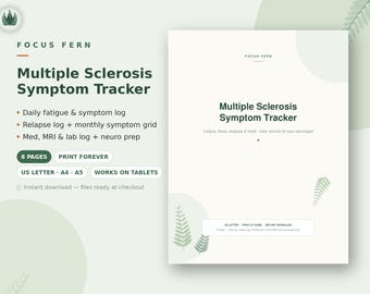 Multiple Sclerosis Tracker Printable, MS Symptom & Relapse Log PDF, Fatigue Journal, Chronic Illness Planner, Neurology Prep