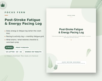 Post-Stroke Fatigue Tracker Printable, Energy Pacing Log PDF, Recovery Journal, Crash & Pacing Diary, Care-Team Visit Prep