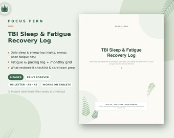 TBI Sleep & Fatigue Tracker Printable, Brain Injury Recovery Log PDF, Energy Pacing and Sleep Journal, Care Team Visit Prep