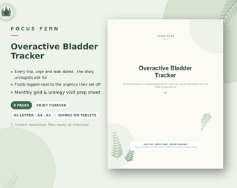 Overactive Bladder Tracker Printable, OAB Bladder Diary PDF, Urinary Urgency & Frequency Log, Leak Tracker, Urology Visit Prep