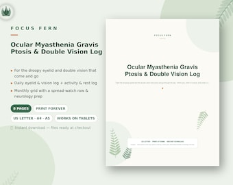 Ocular Myasthenia Gravis Tracker Printable, Ptosis and Double Vision Log PDF, Droopy Eyelid Symptom Tracker, Neurology Visit Prep