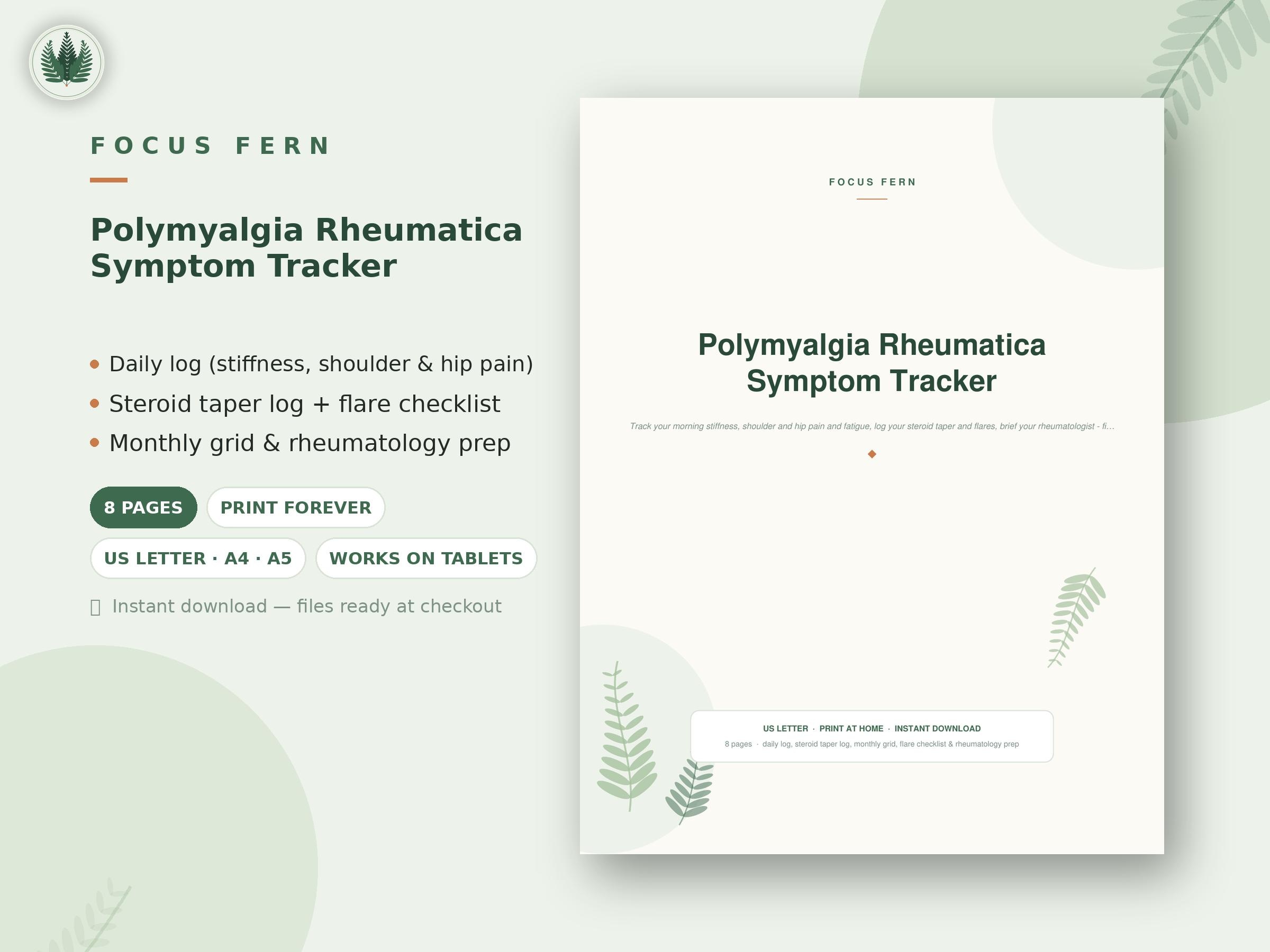 Polymyalgia Rheumatica Tracker Printable | PMR Symptom Log | Morning Stiffness & Steroid Taper Grid | Rheumatology Prep PDF