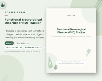 Functional Neurological Disorder Tracker | FND Symptom Episode Log | Tremor Seizure Triggers Grid | Neurology Visit Prep PDF