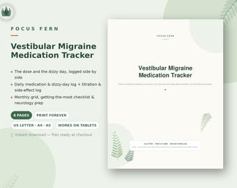 Vestibular Migraine Medication Tracker Printable, Preventive Med and Dizzy Day Log PDF, Side Effect Tracker, Neurology Visit Prep