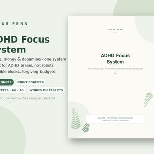 ADHS-Planer-Paket zum Ausdrucken, Tagesplaner mit Zeitblockierung, Dopamin-Menü, Budgetplaner, Fokus-Kit für Erwachsene, Sofort-Download als PDF