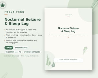 Nocturnal Seizure Tracker Printable, Night Epilepsy Sleep Log PDF, Morning Clues Diary, Seizure & Sleep Trigger Tracker, Neurology Prep