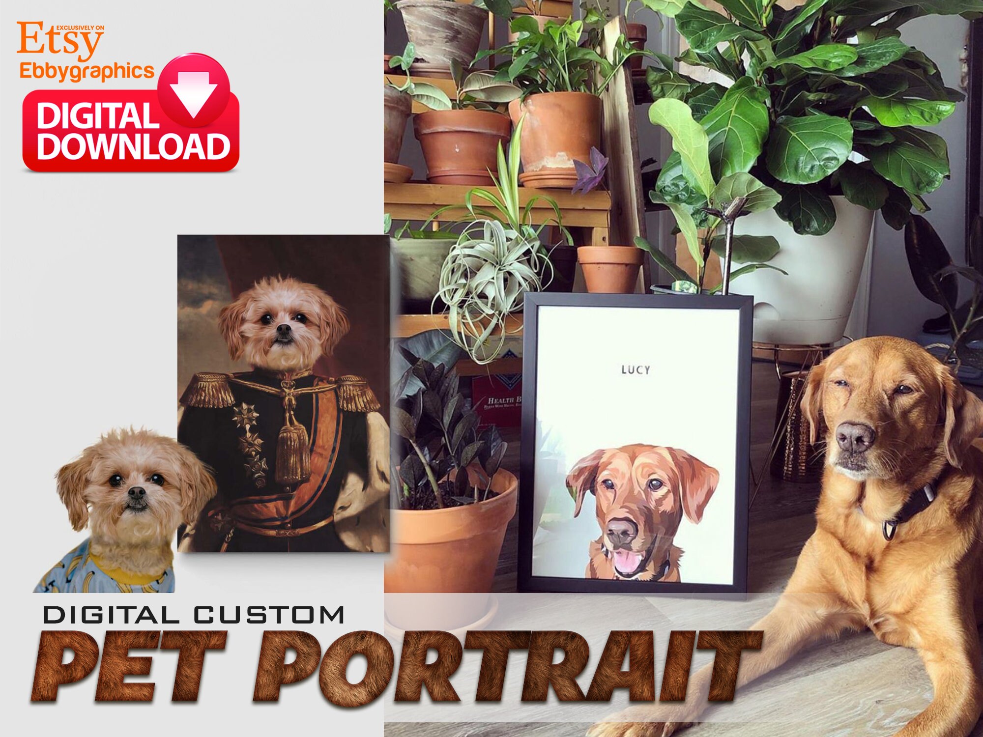 Pet Portrait Digital Custom Dog Portrait Custom Pet Wall Art Etsy