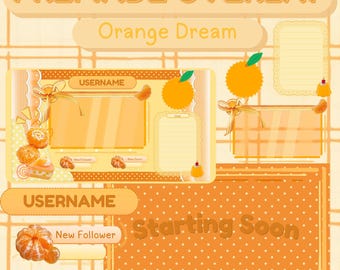 Pacchetto di streaming animato Orange Dream Twitch Streamer VTuber Overlay Pack / Modificabile