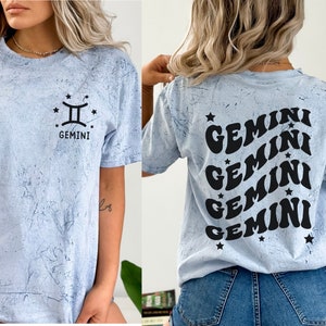 Gemini Energy shirt, Gemini Astrology tshirt, Comfort Colors tee, Gemini Zodiac shirt, Vintage Retro Wavy words on back, Gemini Tie dye look