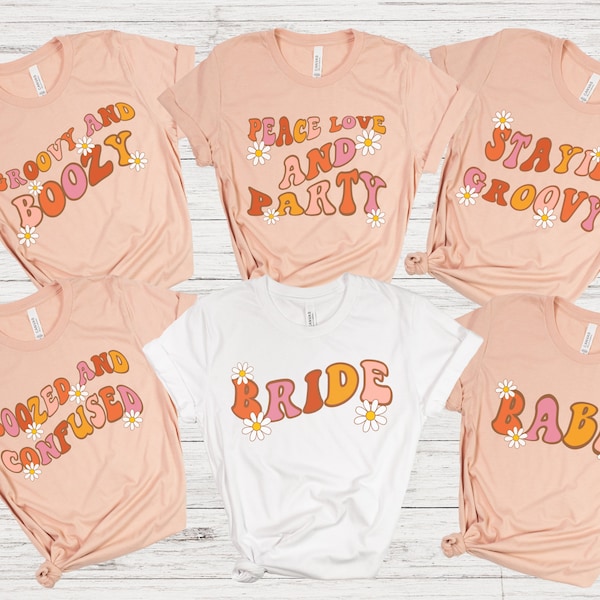 Hippie bachelorette party shirt, Hippie Bridal party tshirt, Groovy and Boozy tee, Bride and Bridesmaid Shirt, Dazed Retro tee, Bride shirt