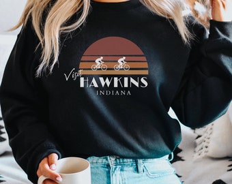 Hawkins Indiana crewneck sweatshirt, 80s shirt, Hawkins t-shirt, Retro Stranger, Gift for Her, Hawkins High School Tshirt,  AV Club Shirt