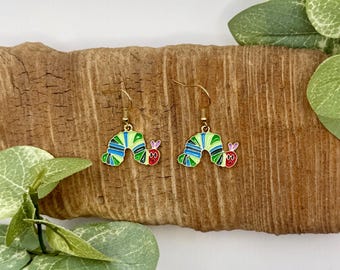 Caterpillar Dangle Earrings | Book Earrings | Teacher Gifts | Teacher Earrings | Nickel Free Iron