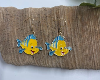 Fish Dangling Earrings, Character Gifts, Nickel Free Brass Iron