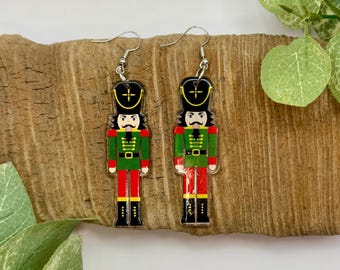 Nutcracker Dangle Earrings | Christmas Drop Earrings | Christmas Jewelry | Nickel Free Brass
