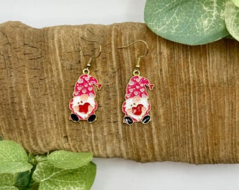 Valentine’s Day Gnome Dangle Earrings | Valentine’s Gnome Earrings | Gnome Jewelry and Gifts